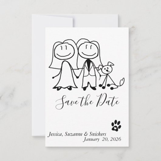 Save the Date Dog Brides Doodle Figures  (Voorkant)