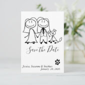 Save the Date Dog Brides Doodle Figures  (Staand voorkant)