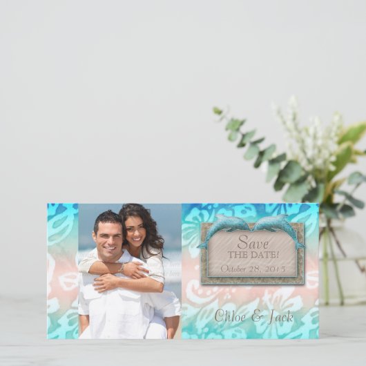Save The Date Dolphin Beach Wedding Enregistrer la date Photocar (Debout devant)