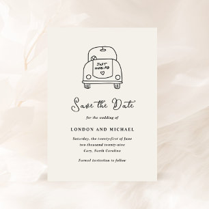 Save The Date Doodle de voiture tiré à la main Mariage moderne