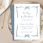 Save The Date Doodle en ruban à main Dusty Blue Mariage moderne
