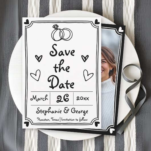 Save The Date Doodle gribouillant dessiné à la main whimsical Fr