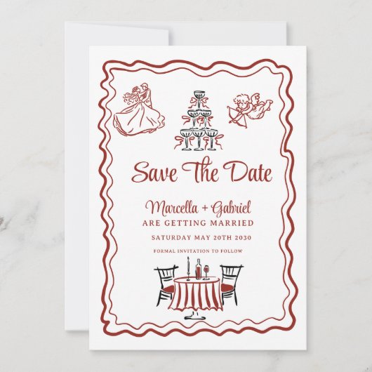 Save The Date Doodles Dessinés À La Main Mariage Italien Enregis (Devant)