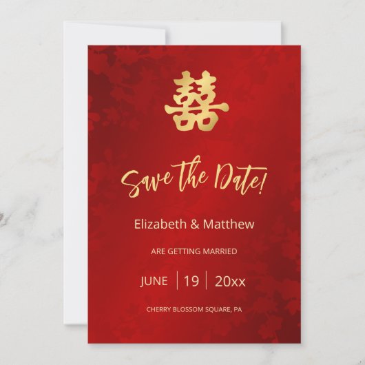 Save The Date Double bonheur du Mariage chinois (Devant)