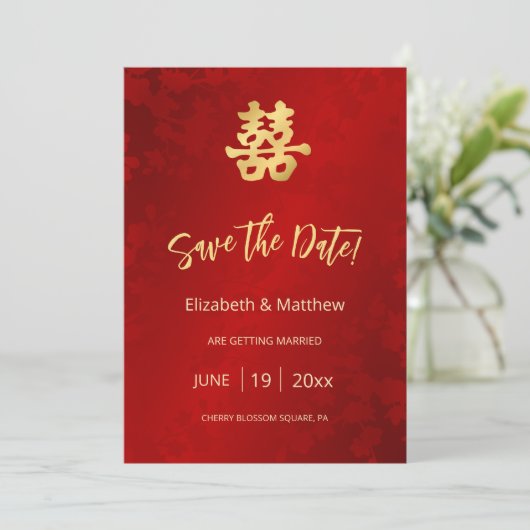 Save The Date Double bonheur du Mariage chinois (Debout devant)