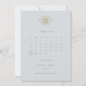 Save The Date Double Bonheur Dusty Blue & Gold Mariage chinois (Devant)