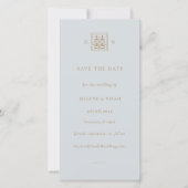 Save The Date Double Bonheur Dusty Blue & Gold Mariage chinois (Devant)