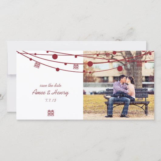 Save The Date Double Bonheur Lanternes Mariage Enregistrer la da (Devant)