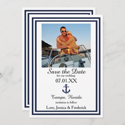 Save The Date Double Marine Trim Nautique - Enregistrer la date (Devant / Derrière)