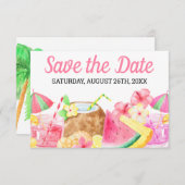 Save The Date Douce 16 Anniversaire Tropical Hawaiian Aquarelle (Devant / Derrière)