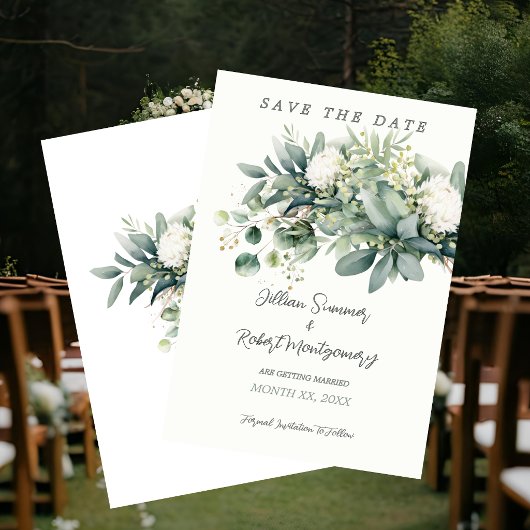 Save The Date Douce Mariage Floral Vert Pâle Accent Or