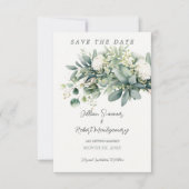 Save The Date Douce Mariage Floral Vert Pâle Accent Or (Devant)
