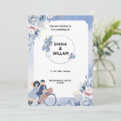 Save The Date Douce Mariage Illustratif Bleu et Blanc (Debout devant)