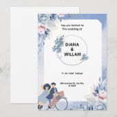 Save The Date Douce Mariage Illustratif Bleu et Blanc (Devant / Derrière)