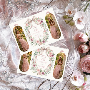 Save The Date Douces Jumelles Quinceañera Rose Pâle Floral TMF26