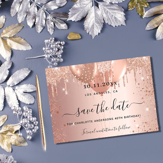 Save The Date Doux 16 roses parties scintillant d'or gouttes bal