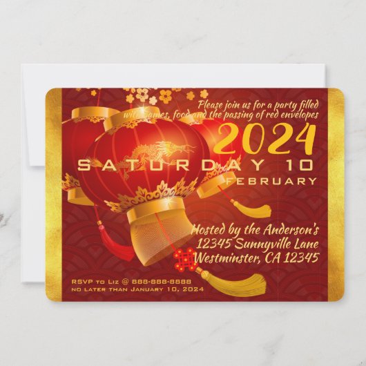 Save The Date Dragon chinois traditionnel Bonne année F (Dos)