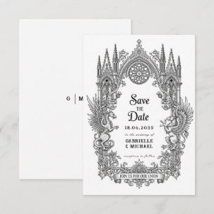 Save The Date Dragon gothique médiéval grifon noir gravure Enreg