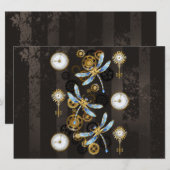 Save The Date Dragonflies de Steampunk sur arrière - plan rayé b (Devant / Derrière)