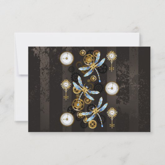 Save The Date Dragonflies de Steampunk sur arrière - plan rayé b (Devant)