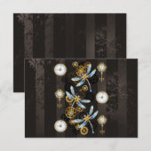 Save The Date Dragonflies de Steampunk sur arrière - plan rayé b (Devant / Derrière)