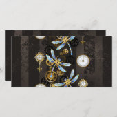 Save The Date Dragonflies de Steampunk sur arrière - plan rayé b (Devant / Derrière)