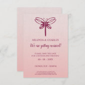 Save The Date Dragonfly Logo in Burgundy on Gradient for Wedding (Devant / Derrière)