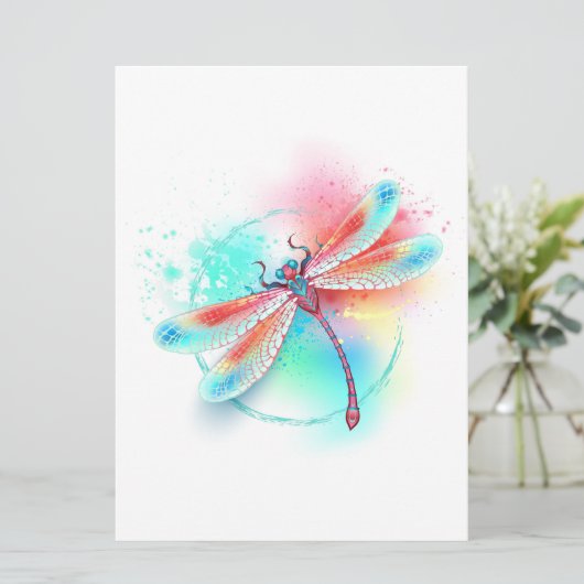 Save The Date Dragonfly rouge sur l'arrière - plan aquarelle (Debout devant)