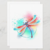 Save The Date Dragonfly rouge sur l'arrière - plan aquarelle (Devant / Derrière)