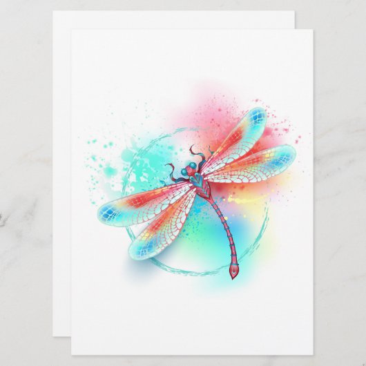 Save The Date Dragonfly rouge sur l'arrière - plan aquarelle (Devant / Derrière)