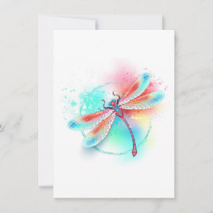 Save The Date Dragonfly rouge sur l'arrière - plan aquarelle