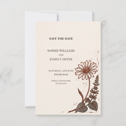 Save The Date Dramatique Linogravure Daisy Rouille (Devant)