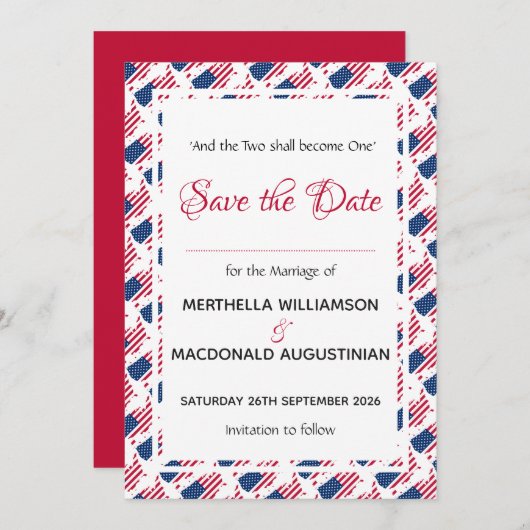 Save The Date Drapeau américain MARIAGE PATRIOTIQUE personnalisé (Devant / Derrière)