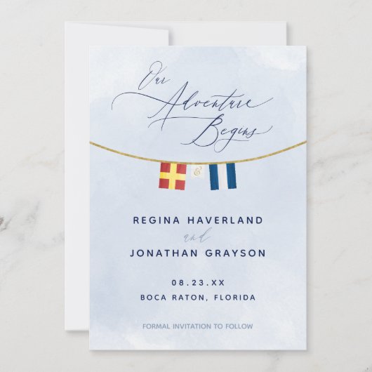 Save The Date Drapeau Maritime Nautique Monogramme Mariage Enreg (Devant)