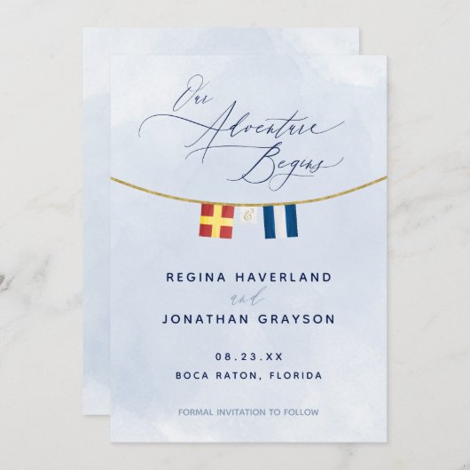 Save The Date Drapeau Maritime Nautique Monogramme Mariage Enreg (Devant / Derrière)