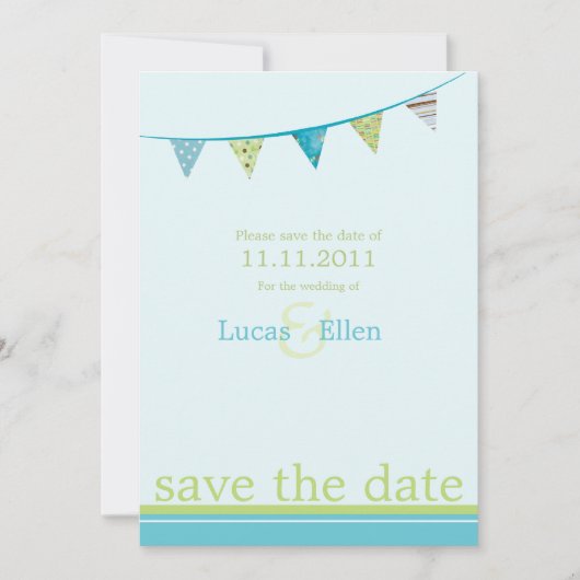Save The Date Drapeaux De Fête Enregistrer La Date - Bleu & Vert (Devant)