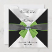 Save The Date Draperie classique noir et blanc avec Bow vert (Devant)