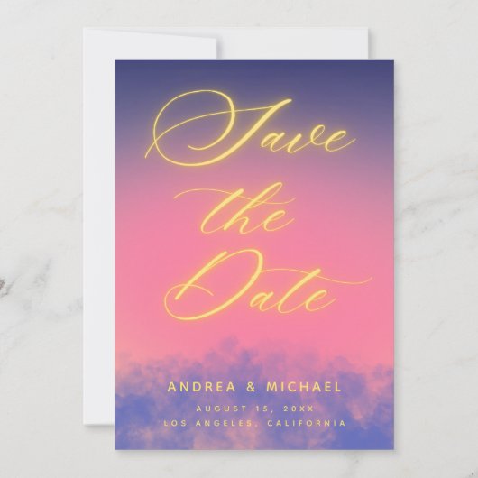 Save The Date Dreamsunset Sky & Neon Photo QR Code Mariage (Devant)