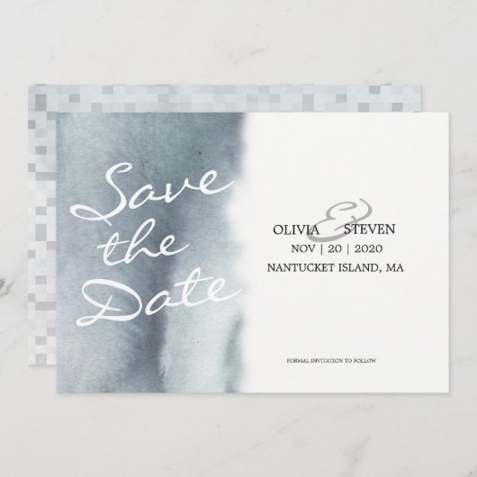 Save The Date Dreamy Blue Grey Aquarelle Mariage Enregistrer La  (Devant / Derrière)