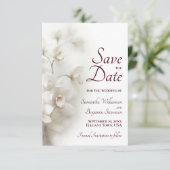 Save The Date Dreamy White Orchids Burgundy Text Mariage (Debout devant)