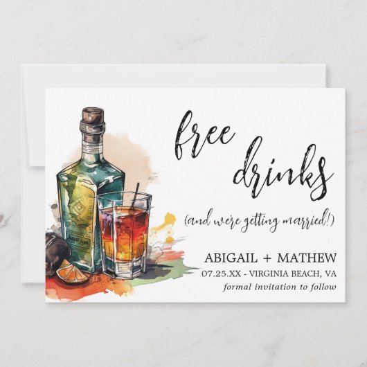 Save The Date Drôle alcool Boisson Cocktail Mariage photo branch (Devant)