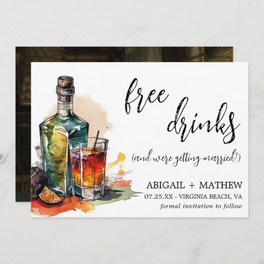 Save The Date Drôle alcool Boisson Cocktail Mariage photo branch (Devant / Derrière)