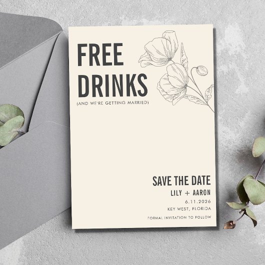 Save The Date Drôle boissons gratuites Floral Mariage photo