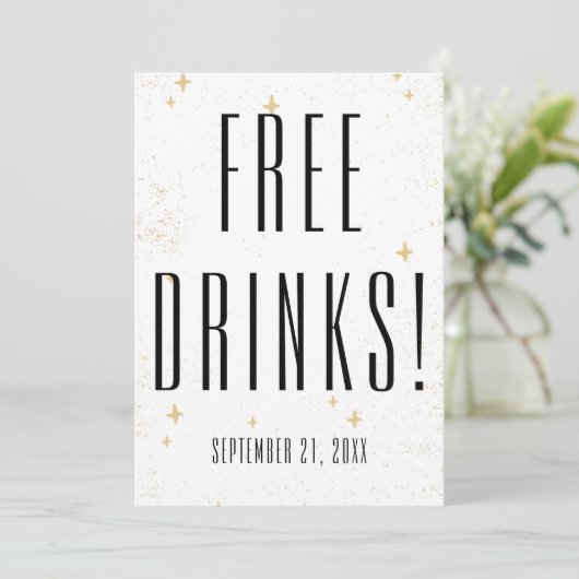 Save The Date Drôle boissons gratuites Gold Sparkle Mariage (Debout devant)