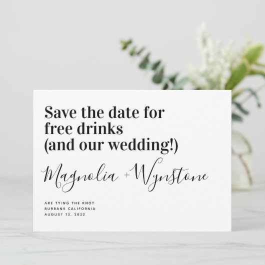 Save The Date Drôle Boissons Gratuites Mariage Enregistrer La Da (Debout devant)