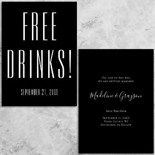 Save The Date Drôle Boissons Libres Mariage Noir Enregistrer La 