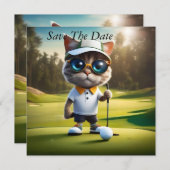 Save The Date Drôle Chat Golf Player, (Devant / Derrière)
