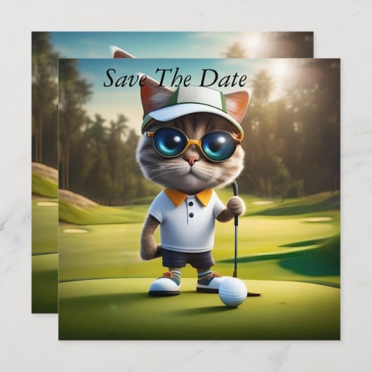 Save The Date Drôle Chat Golf Player, (Devant / Derrière)