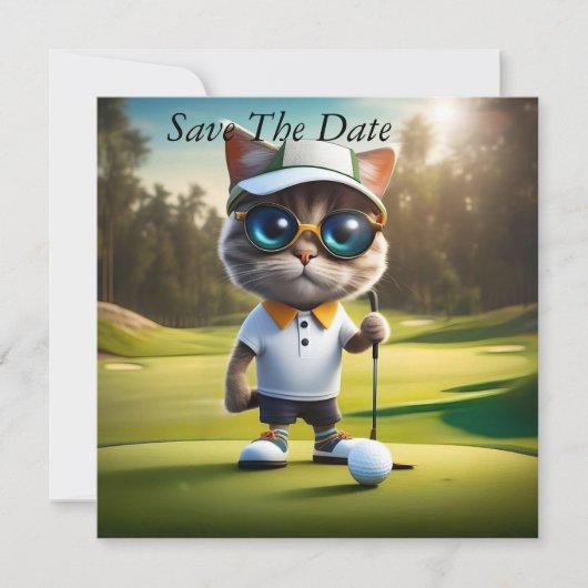 Save The Date Drôle Chat Golf Player, (Devant)