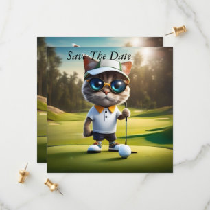 Save The Date Drôle Chat Golf Player,